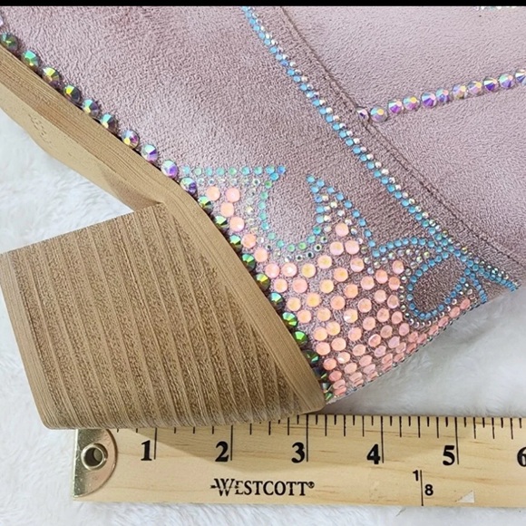Sparks Country Western Cowgirl Knee Boots Dazzleing Iridescent Rhinestones Pink - Picture 4 of 13